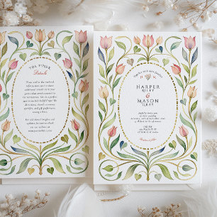 Convites Arte Nova Romântica Casamento de Tulipa & Corações