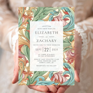 Convites Arte Novo Botânico Elegante Pastel Casamento