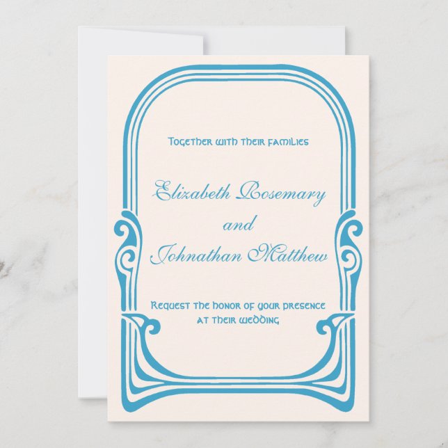 Convites Arte Novo Casamento Vintage Pavão Estilizado Aves (Frente)