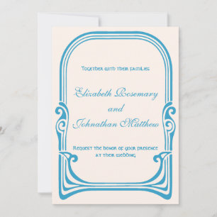 Convites Arte Novo de Casamento Vintage Pavão Estilizado