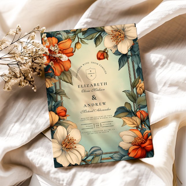 Convites Arte Novo Floral de Casamento Sofisticado (Criador carregado)