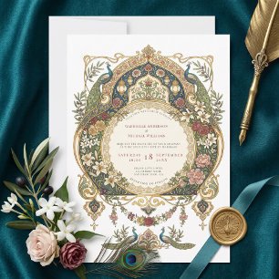 Convites Arte Novo Islâmica Vintage Pavão Casamento Muçulma