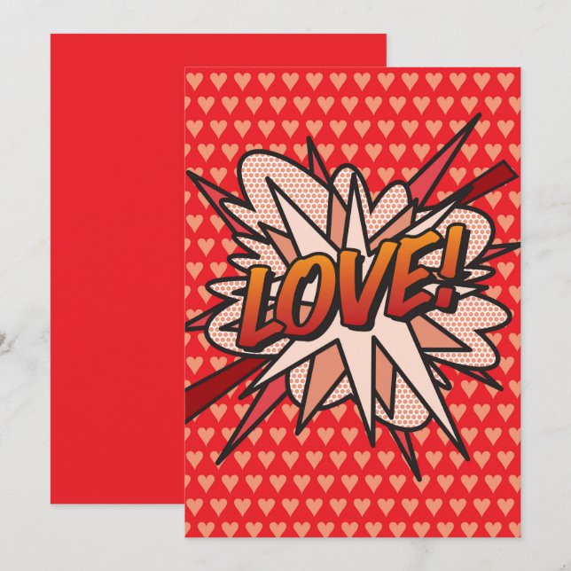 Convites ARTE POP de Quadrinhos Retrô Divertidos de AMOR (Frente/Verso)