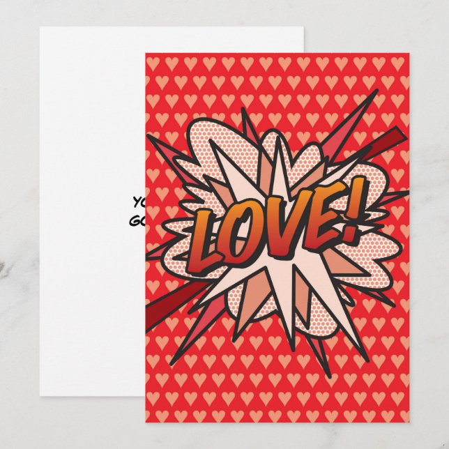 Convites ARTE POP de Quadrinhos Retrô Divertidos de AMOR (Frente/Verso)