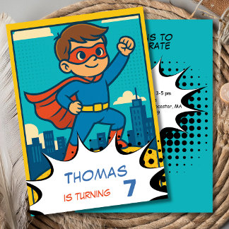 Convites Arte pop retrô super-herói superboy aniversário