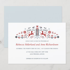 Convites Arte Popular Escandinava Reindeer e Casamento de C