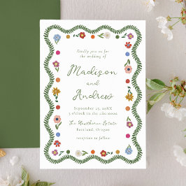 Convites Arte Popular Fantasiosa Floral de Casamento