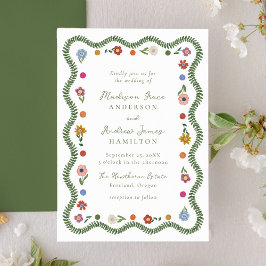 Convites Arte Popular Fantasiosa Floral de Casamento