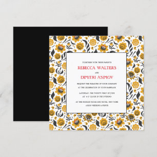 Convites Arte Popular Russa Flores Amarelas Casamento