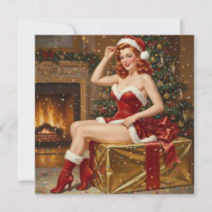 Convites Arte retrô de Papai Noel pin-up