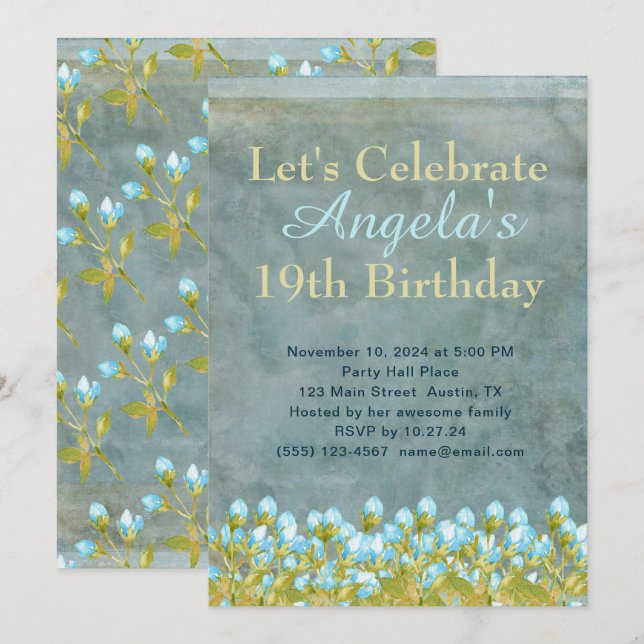 Convites Arte Rustic Teal Blue Watercolor (Frente/Verso)