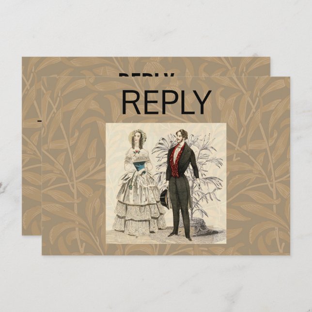 Convites Artefato de casamento vitoriano vintage de 1844 (Frente/Verso)