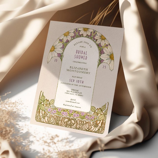 Convites Artemísias Roxas Lavanda Art Nouveau Chá de Noiva (Criador carregado)