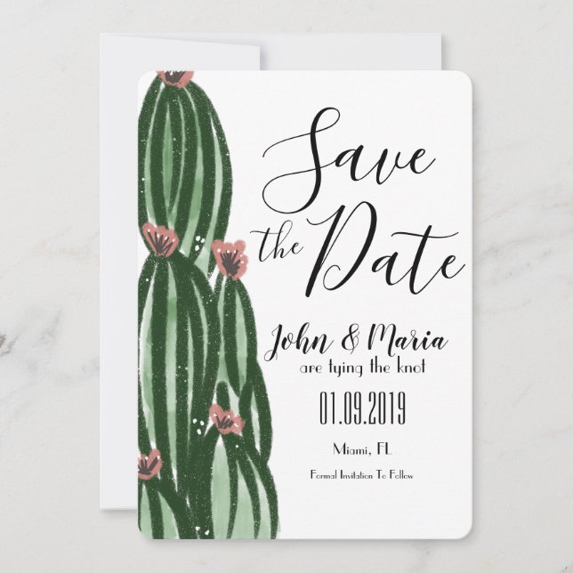 Convites Artes Caprichosas de Cactus Salve a Data (Frente)