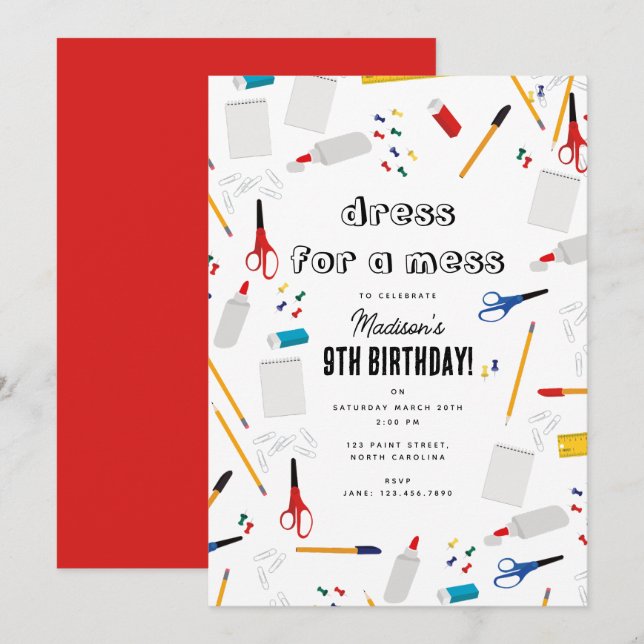 Convites Artesanatos de Festas de aniversário de Artes do E (Frente/Verso)