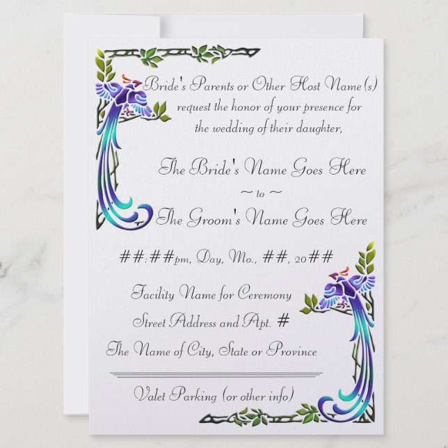 Convites Artesão Peacocks (Convite Metálico De Casamento) (Frente)