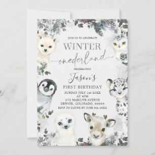 Convites Ártico Animal Winter Onederland Primeiro Aniversár