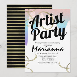 Convites Artista Faux Foil Sparkle Art Aniversário