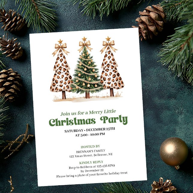 Convites Artistic green gold leopard Christmas tree invite (Artistic green gold leopard Christmas tree invite)