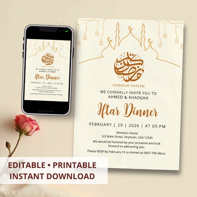 Convites Artistic Line Art Mosque Ramadan Iftar Invitation (Criador carregado)