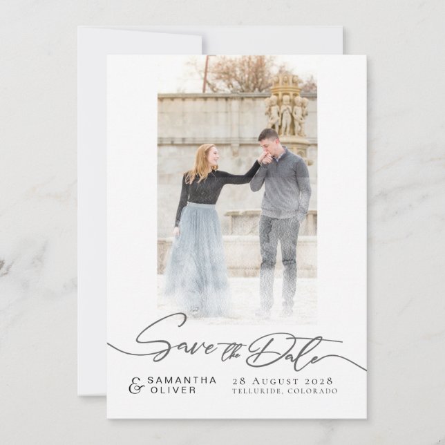 Convites Artistic White Boho Minimal Save the Date Card (Frente)