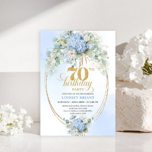 Convites Artístico Boho Aniversário de 70 anos Aquarela Azu
