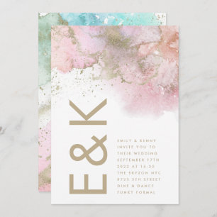 Convites Artístico Moderno Foil Watercolor Monograma Casame