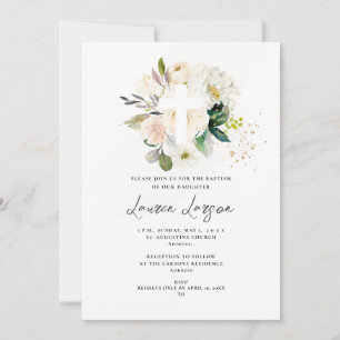 Convites ArtsApp Elegante H2 Alabastro Rosas Batismo