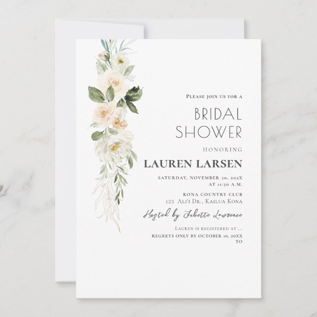 Convites ArtsApp H2 Alabaster Cream Rosas e Folhagem (Frente)