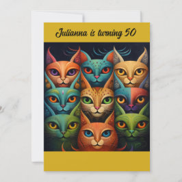 Convites Artsy Colorful Attitude Cat Aniversário