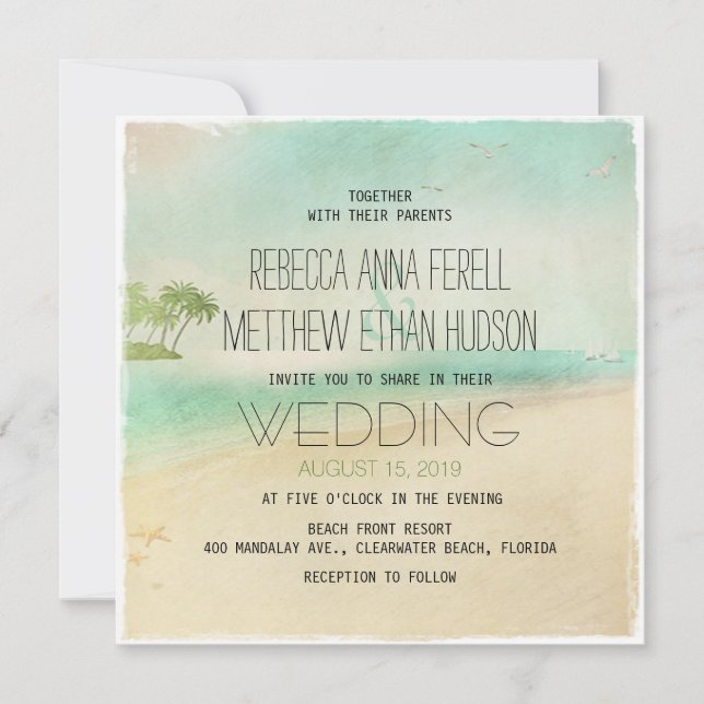 Convites Artsy Retro Vintage Peaceful Beach Wedites (Frente)