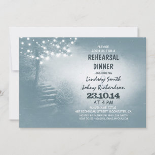 Convites árvore com luzes de cordas janto de ensaio rústico