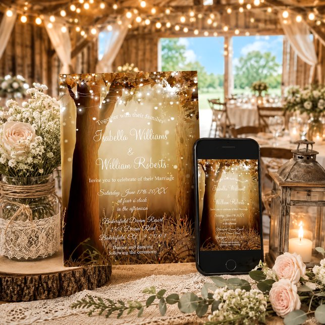Convites Árvore Country Chic Luzes de Corda Casamento Rústi (Criador carregado)