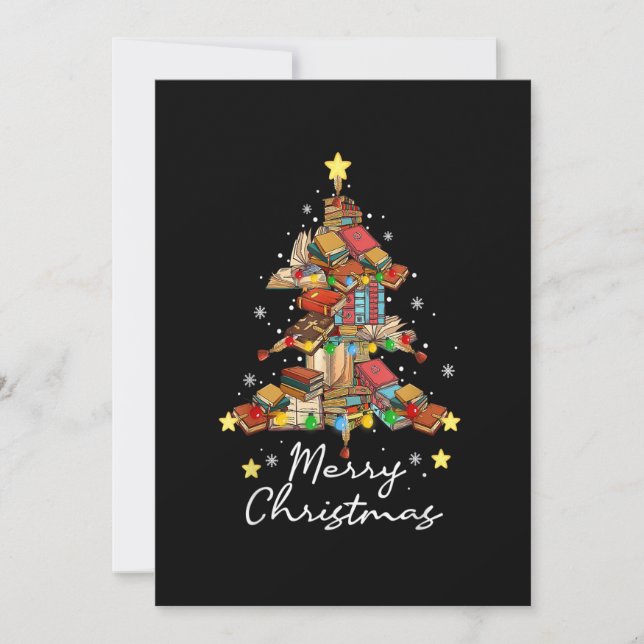 Convites Árvore da Biblioteca Feliz Natal Leitor de Livros  (Frente)