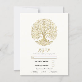 Convites Árvore da Vida Creme Ouro Resposta Casamento Celta