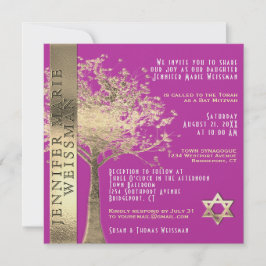 Convites Árvore da vida Dourada, Dourada e rosa Bat Mitzvah