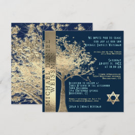 Convites Árvore da vida Dourada e Bar Azul Mitzvah