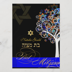 Convites Árvore da vida+estrelas da PixDezines, Bat Mitzvah