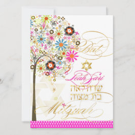 Convites Árvore da vida PixDezines + floral, Bat Mitzvah