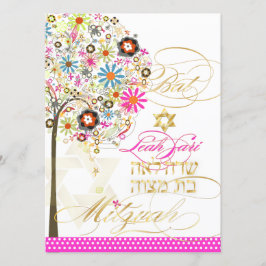 Convites Árvore da vida PixDezines + floral, Bat Mitzvah