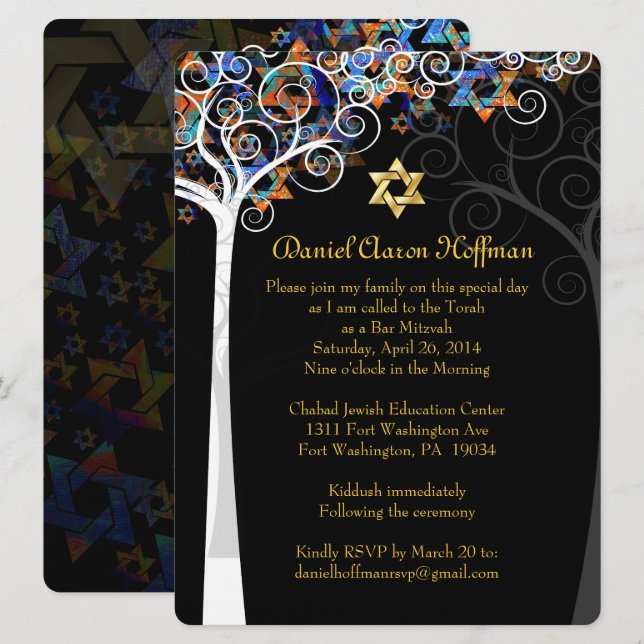 Convites Árvore da vida PixDezines mitzvah/ fundo DIY (Frente/Verso)
