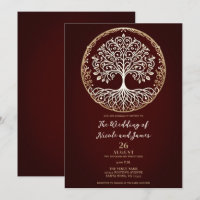 Árvore da Vida Rústica Vermelho Escuro Casamento C