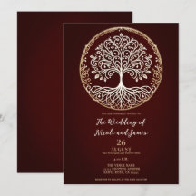 Árvore da Vida Rústica Vermelho Escuro Casamento C
