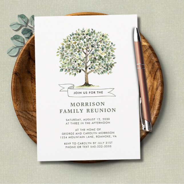 Convites Árvore de Aquarela de Reunião Familiar Juntar-se (Family Reunion Watercolor Tree Get Together Invitation)