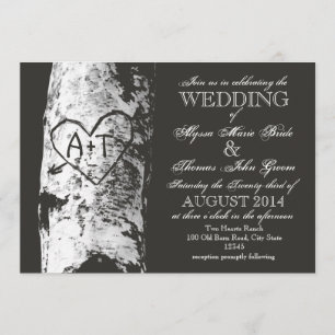 Convites Árvore de Birch com Iniciais de Coração Esculpidos