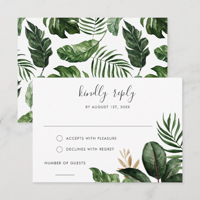 Convites Árvore de Borracha de Palma Moderna Tropical RSVP  (Frente/Verso)