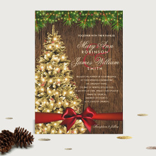 Convites Árvore de Casamento de Natal Russo, Luzes e Fita V