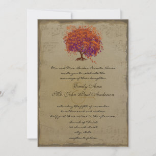 Convites Árvore de Casamento Musical Dourada Fogo Vermelho