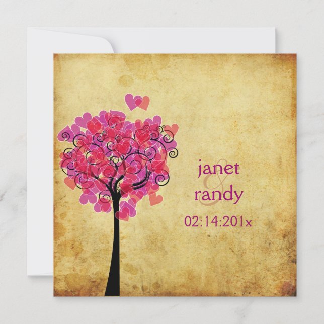 Convites Árvore de corações da pixDezines, burgundy+red (Frente)