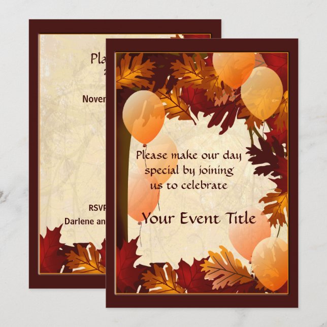 Convites Árvore de Cores de Outono Deixa Partido Personaliz (Frente/Verso)